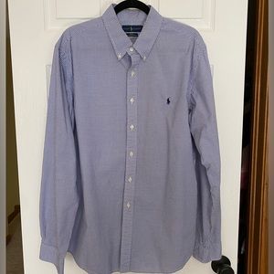 Mens Ralph Lauren Slim Fit XXL Button Up Shirt Blue White Plaid